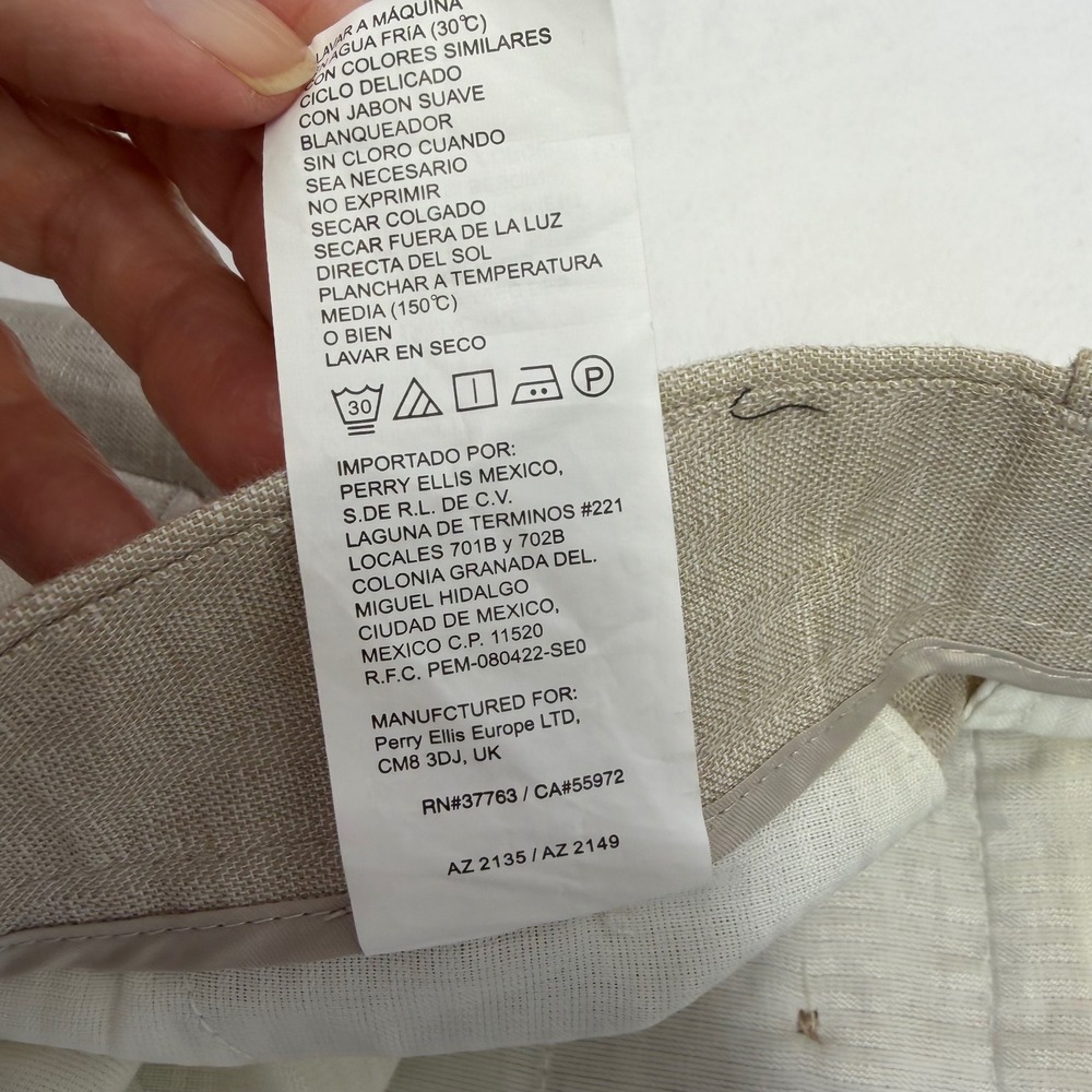 New Perry Ellis Portfolio Linen Pants Mens 32x30 Beige Flat Front Dress Trousers - Picture 8 of 12